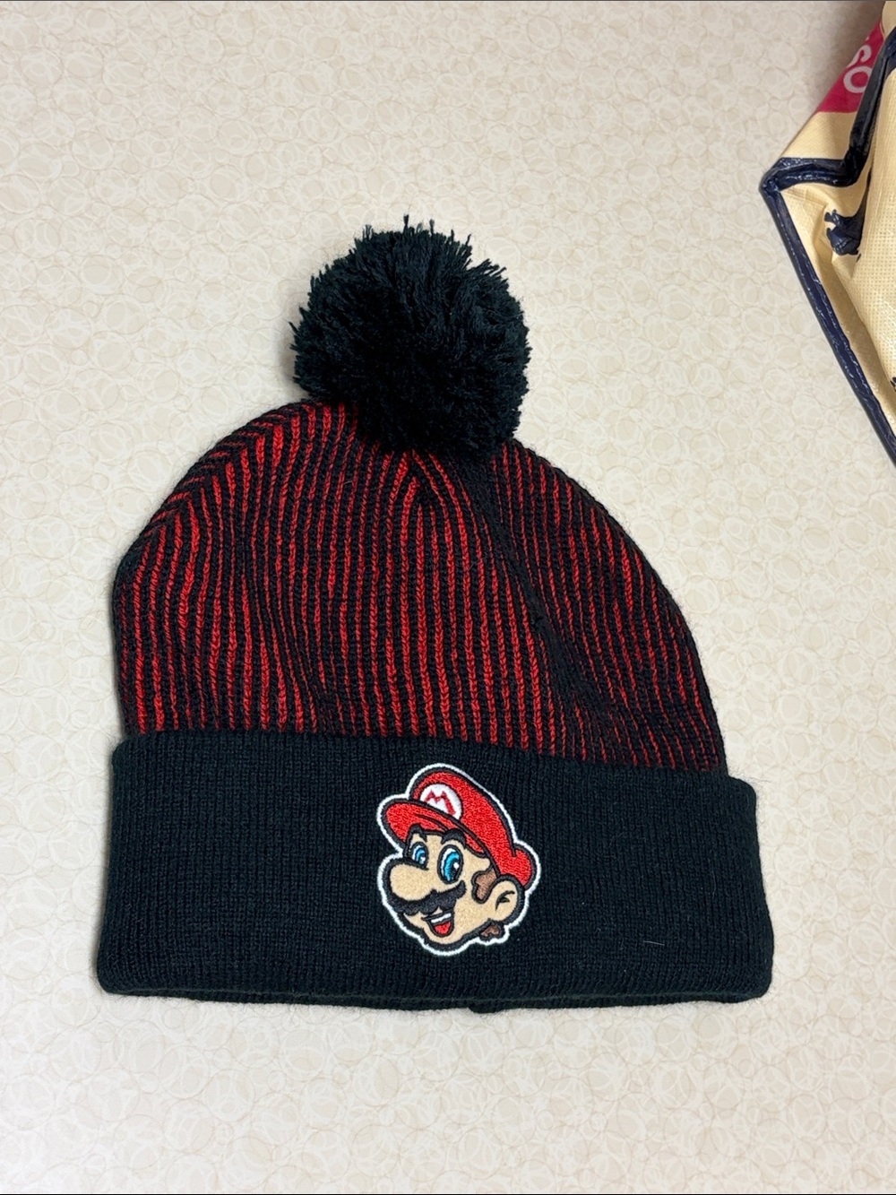 Nintendo Super Mario Knit Pom Beanie - Black & Red